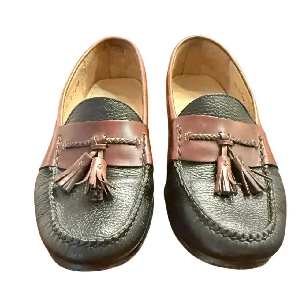 Cole Haan Black & Brown Leather Tassel Moc Toe Loafer Sz 9.5 Preppy